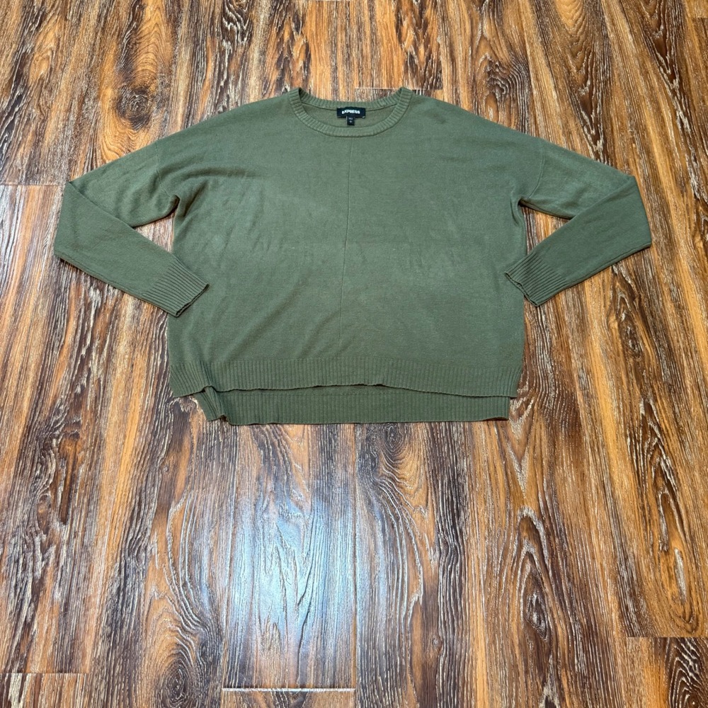 Express Women's Size S Olive Green Crew Neck Knit Pullover Sweater Top